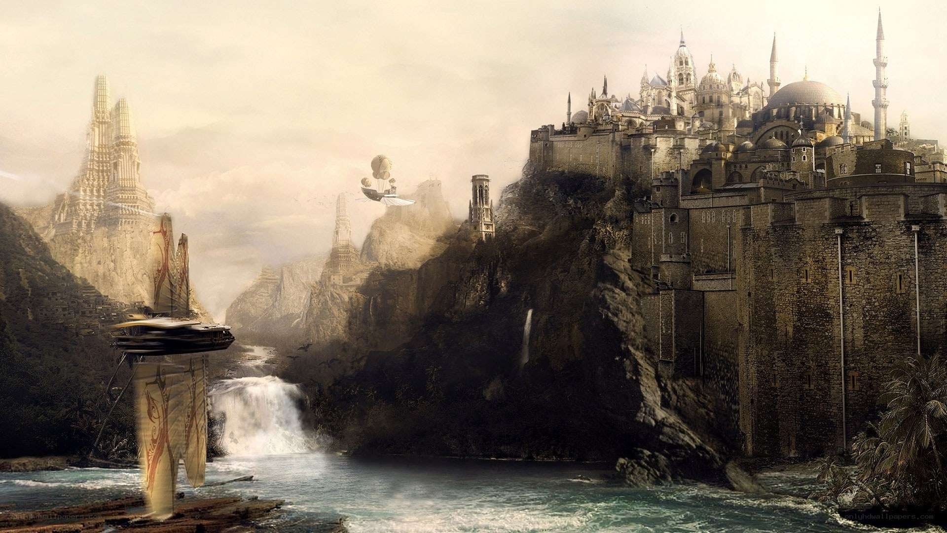 flying city on a cliff