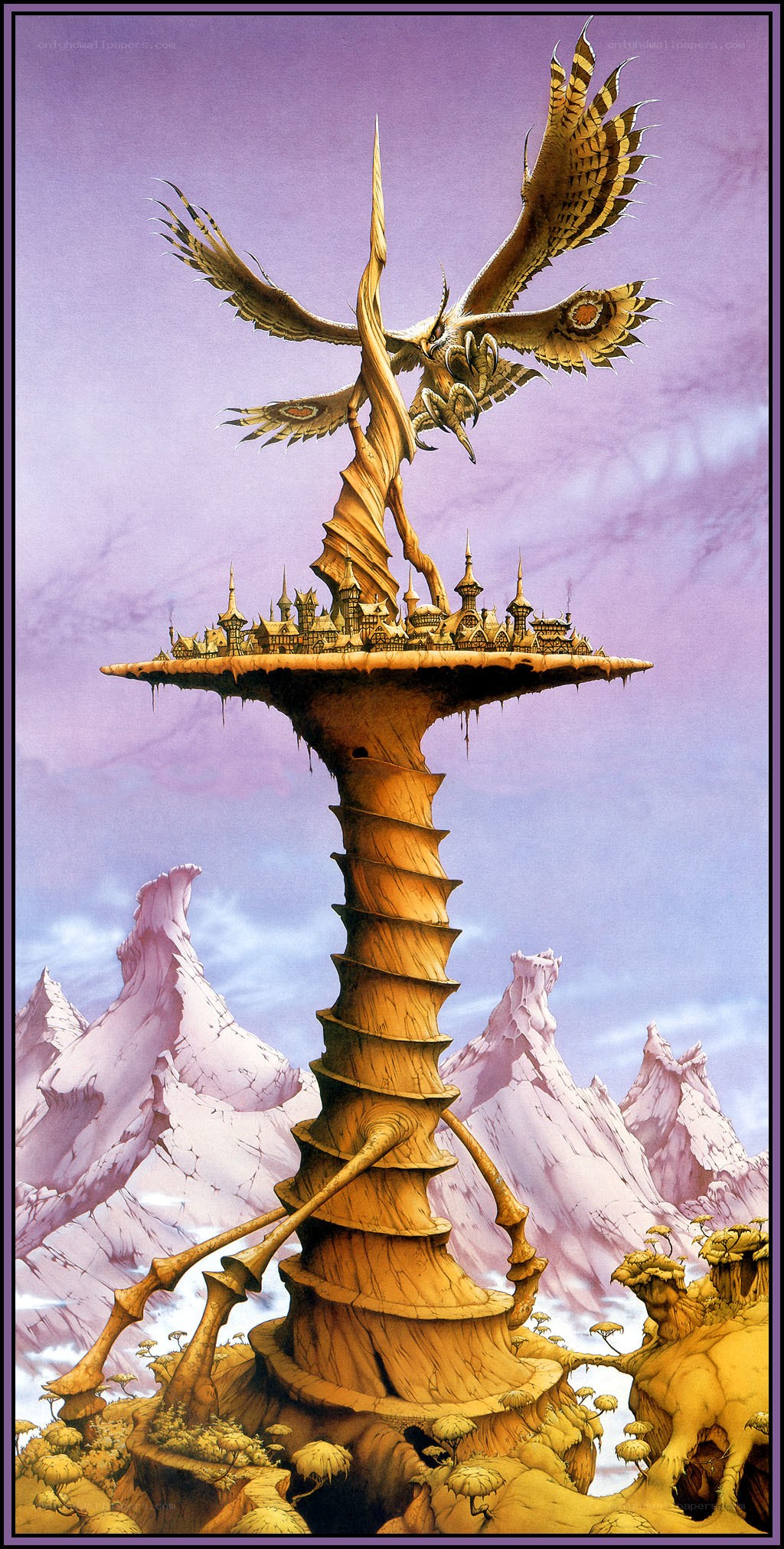flying city on a giant pillar