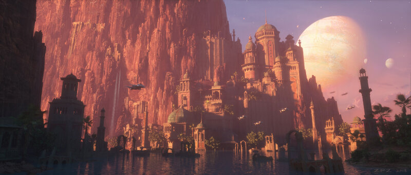 Flying City on Alien Planet