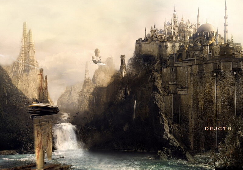 Flying City on Cliff — Brown