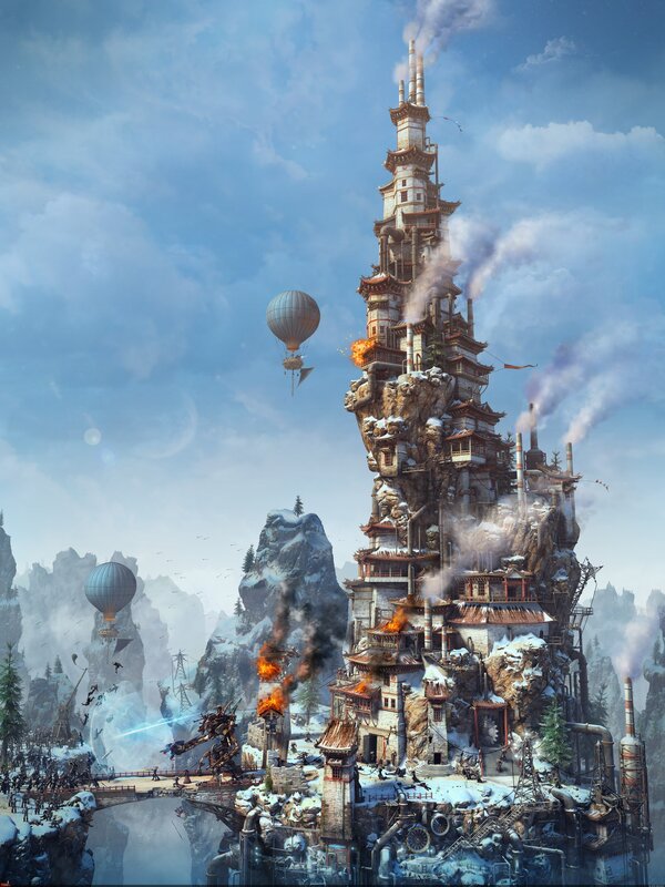 Flying City on Mountain