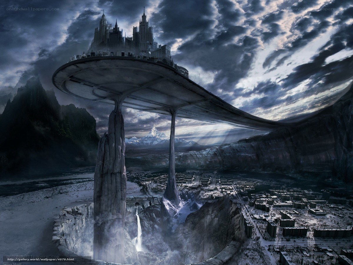 flying city over canyon