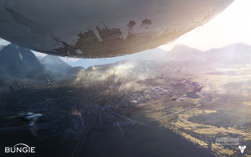 Flying City over Landscape — Gray