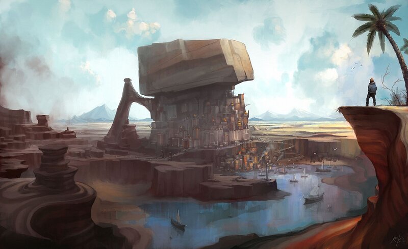Flying City over Water