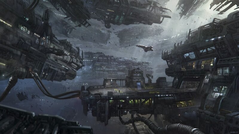 Flying City Structures — Gray, Dramatic