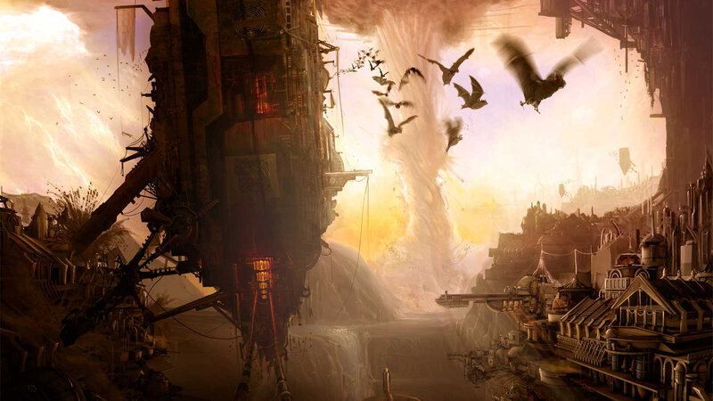 flying city under attack