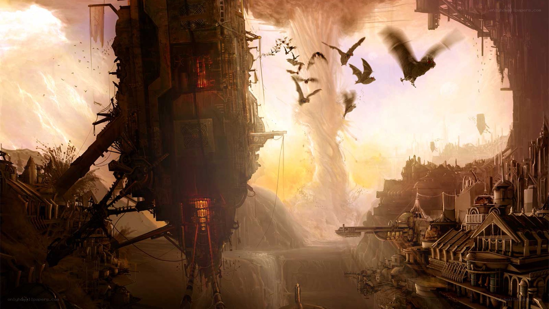 flying city under attack