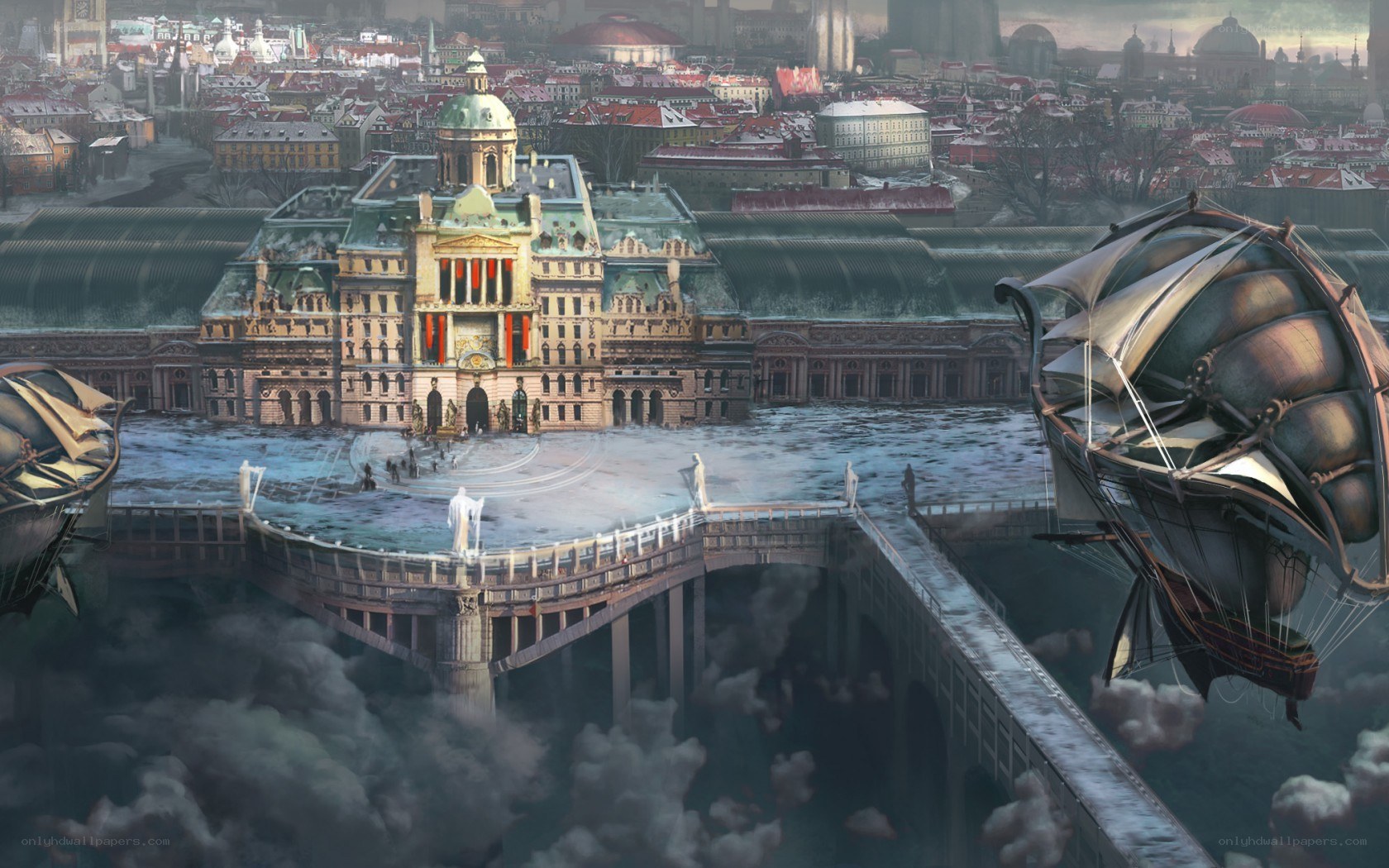 flying city with airships