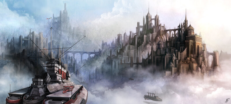 flying city with airships