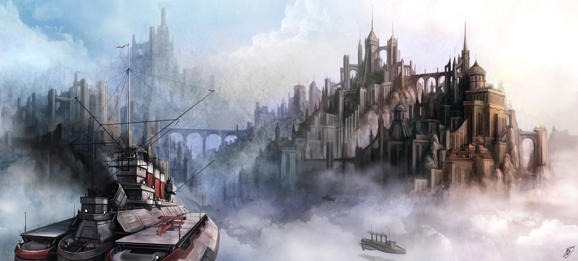 flying city with airships