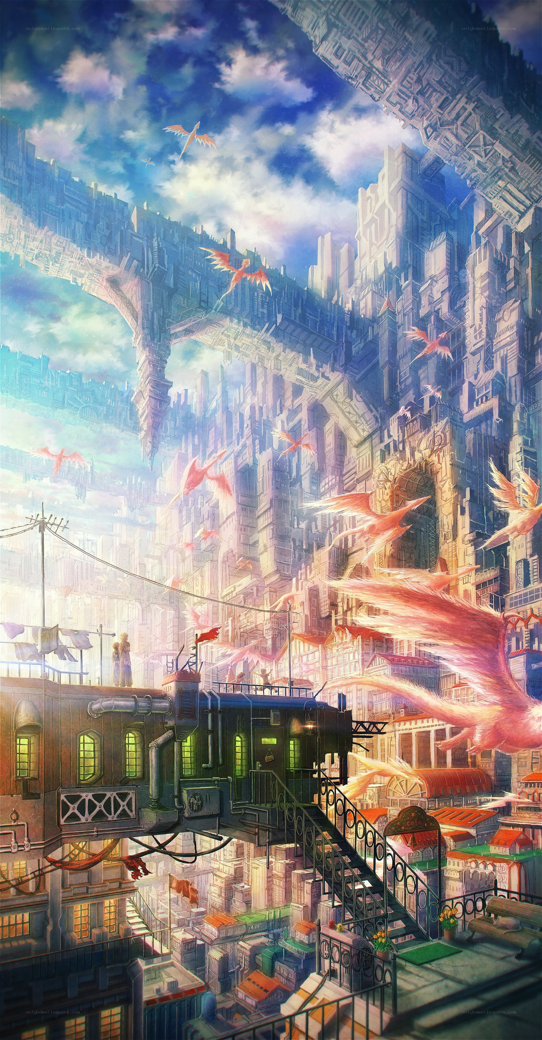 flying city with dragons