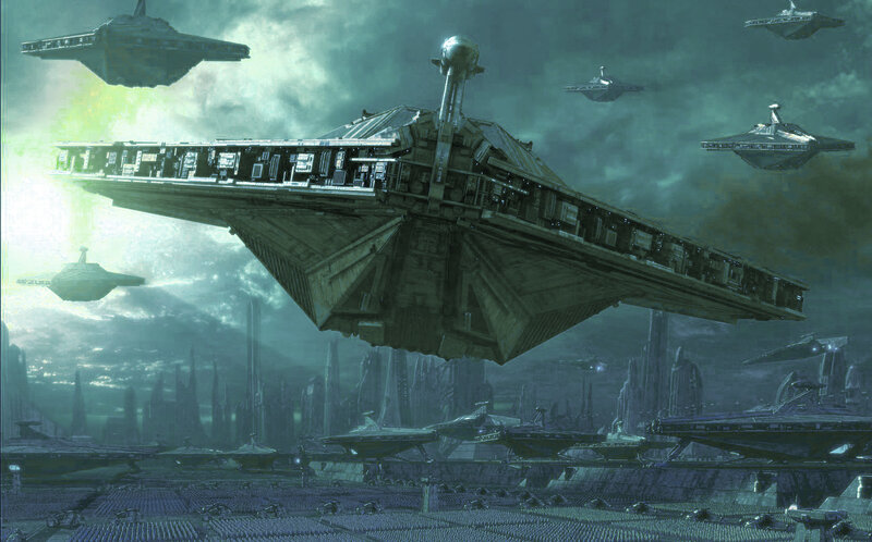 flying city with starships