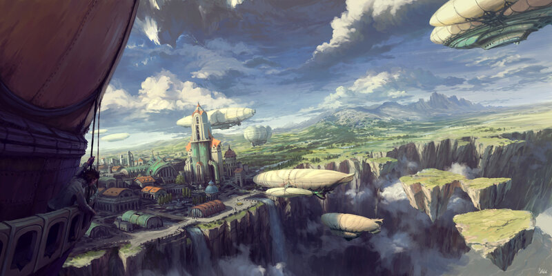Flying Cityscape — Blue, Dramatic, Afternoon, Digital Art