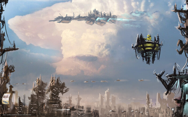 Flying Cityscape — Blue, Dramatic