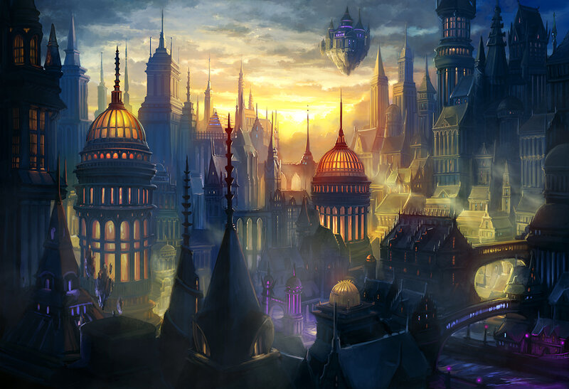 Flying Cityscape — Gold