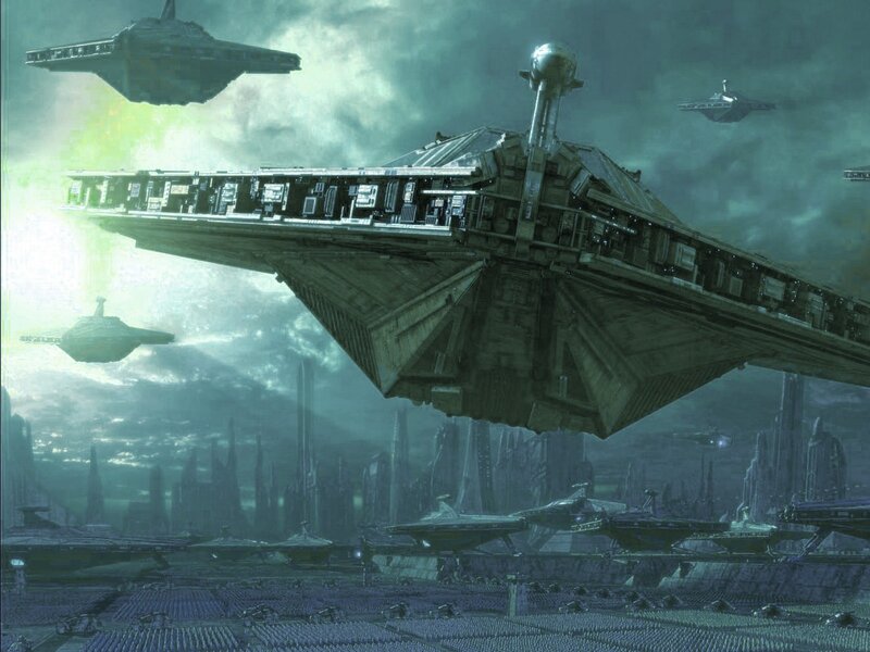 Flying Cityscape — Green, Dramatic