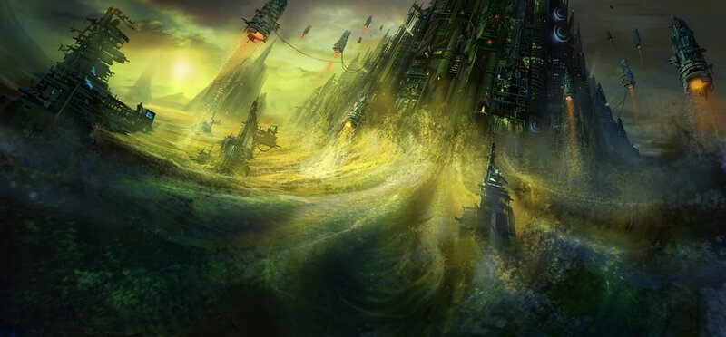 Flying Cityscape — Green