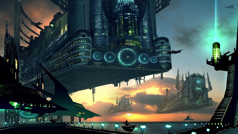 Flying Cityscape — Orange, Dramatic, Sunset