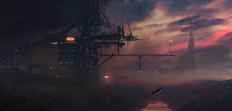 Flying Cityscape — Purple