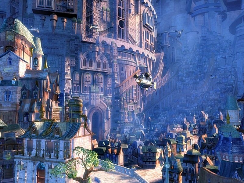 flying cityscape with airships