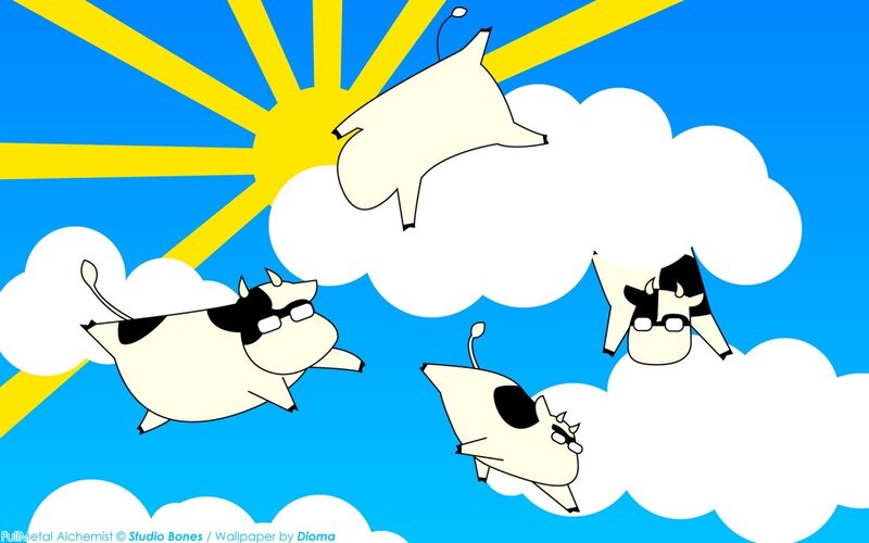 Flying Cows in Sky
