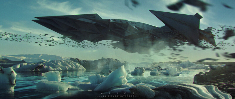 Flying Craft over Icebergs