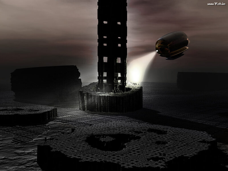 Flying Craft over Ruins