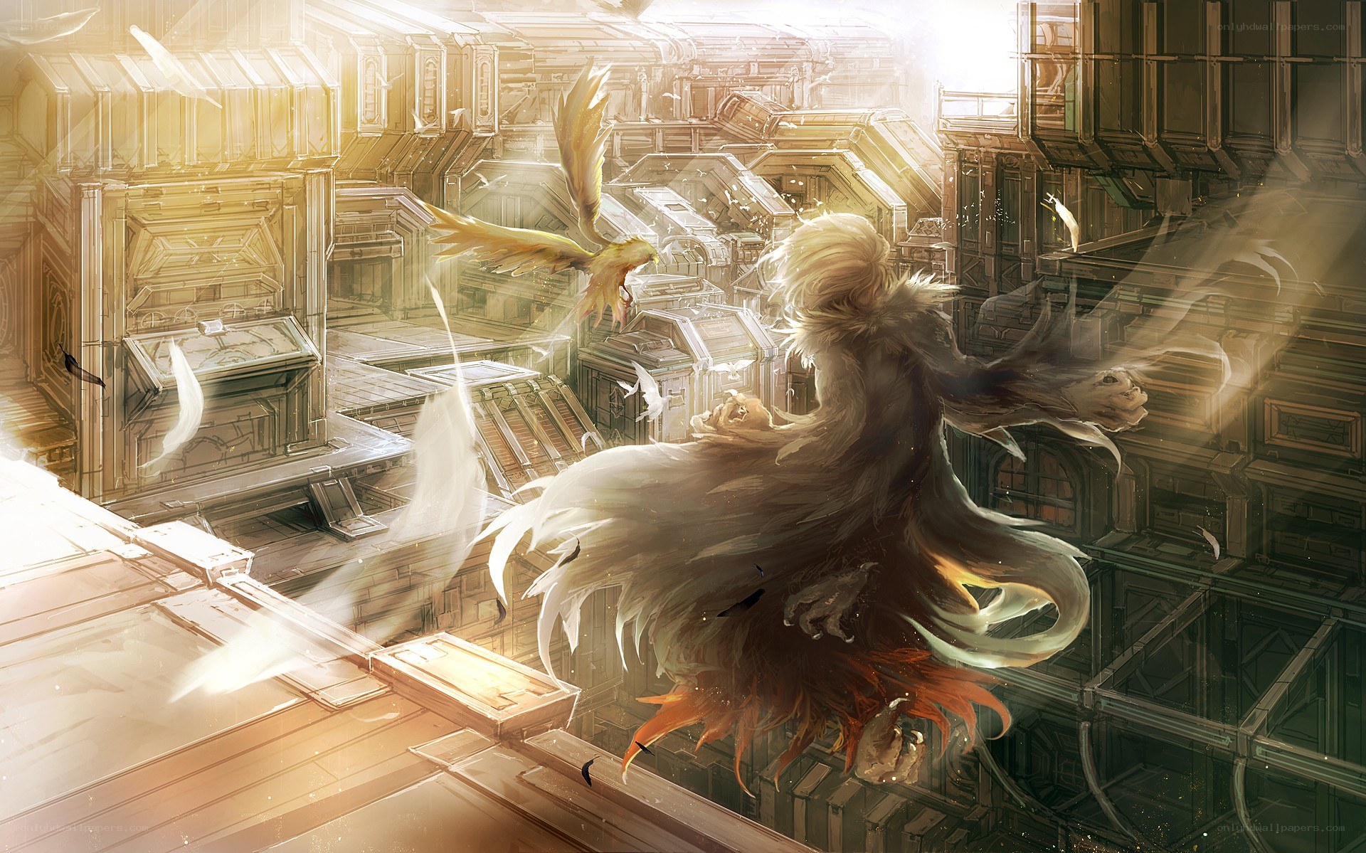 flying creature in a mechanical city
