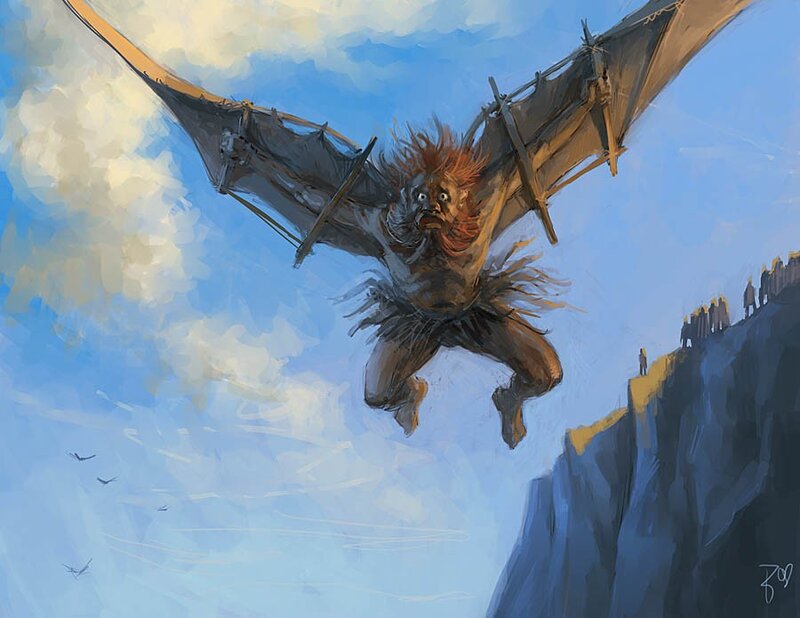 flying creature over cliff