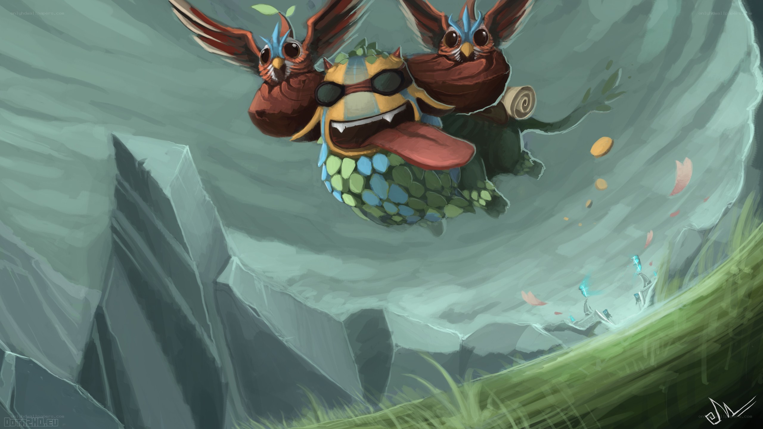 Flying creature with birds