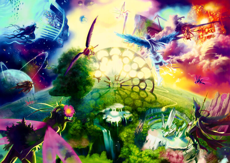 Flying Creatures in Fantasy Landscape