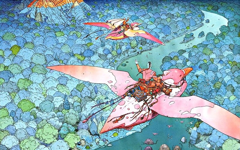 Flying creatures over a forest