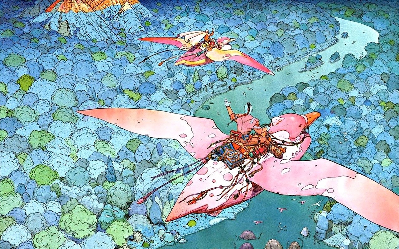 Flying creatures over a forest