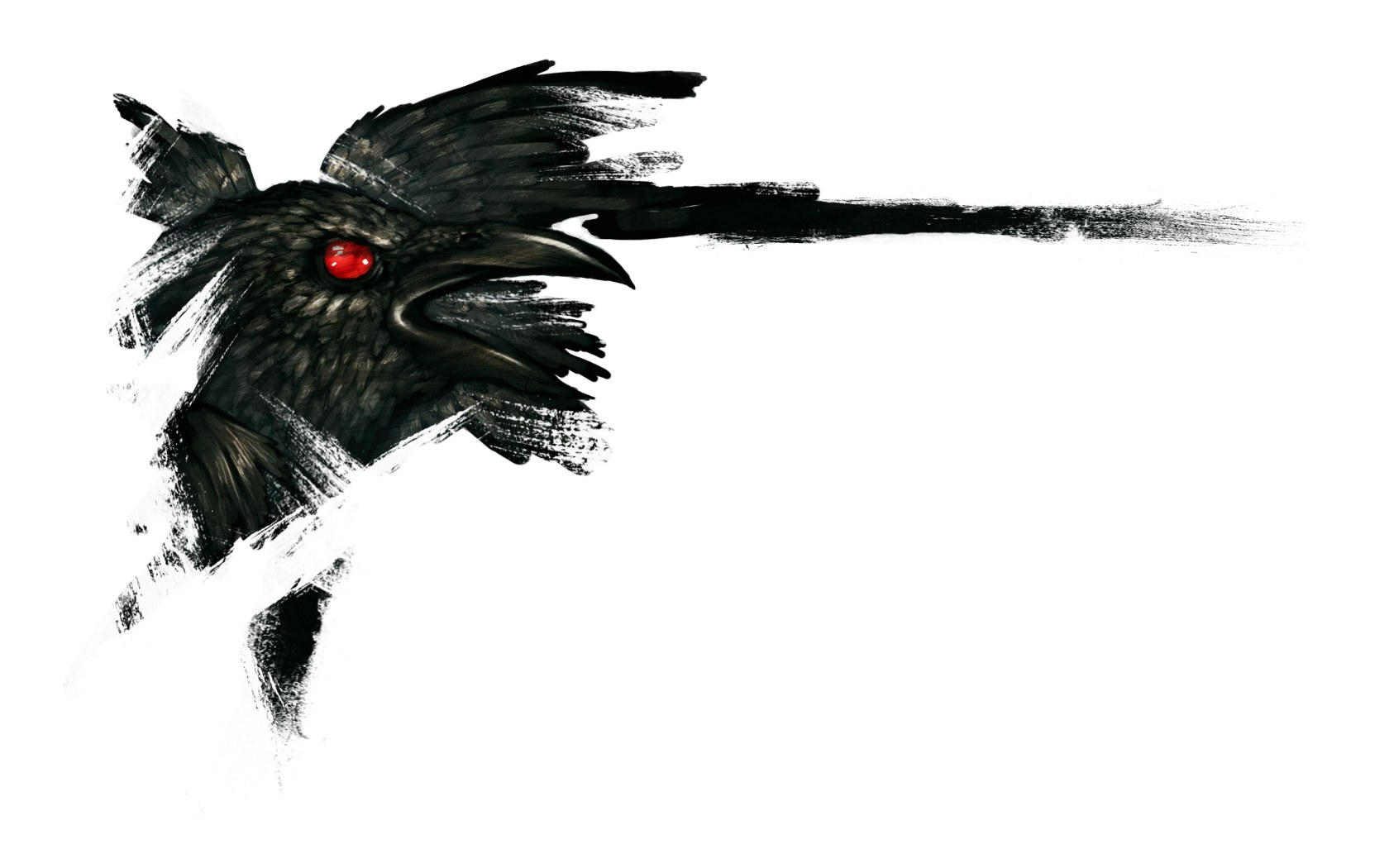 flying crow with red eye