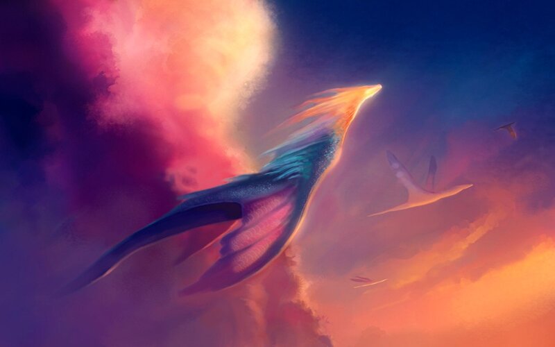 Flying Dragon in Sky — Purple, Dramatic