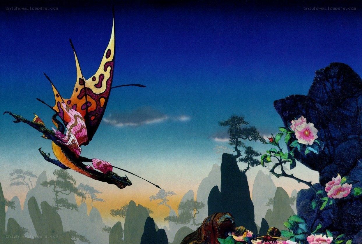 flying dragon over mountains
