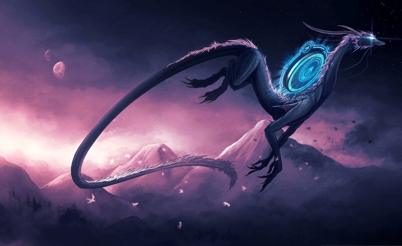 Flying Dragon with Glowing Core — Purple