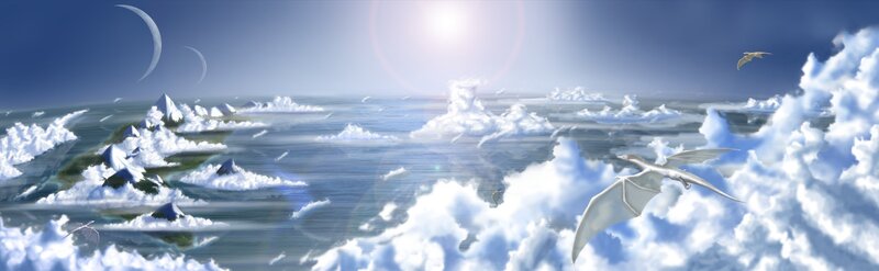 flying dragons over clouds