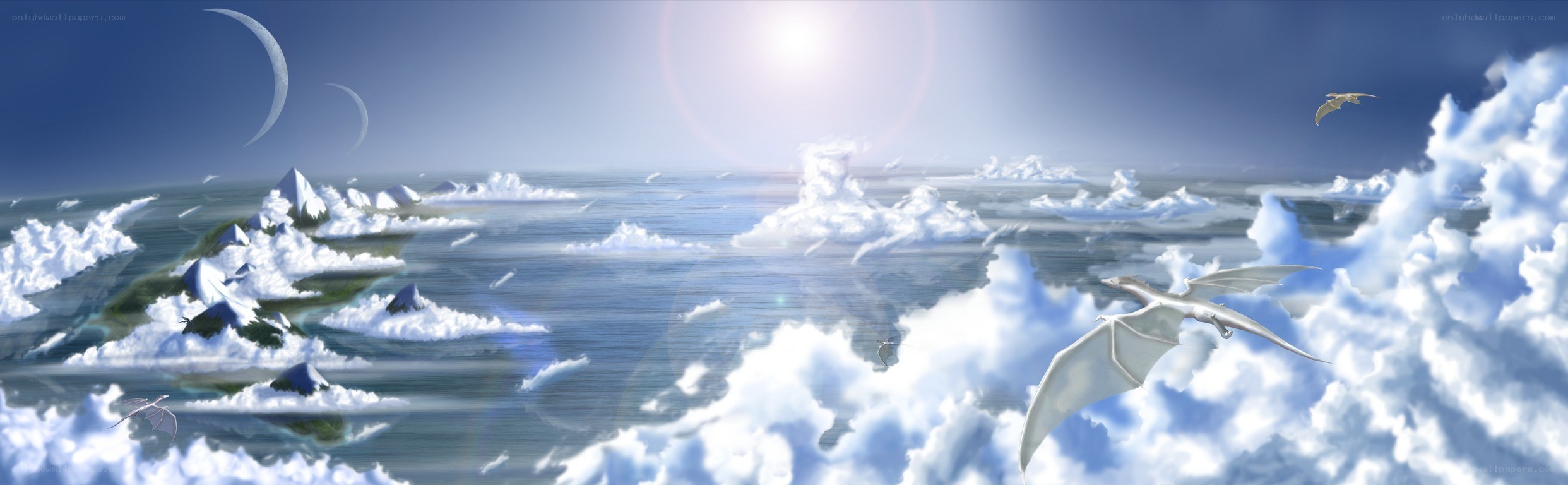 flying dragons over clouds