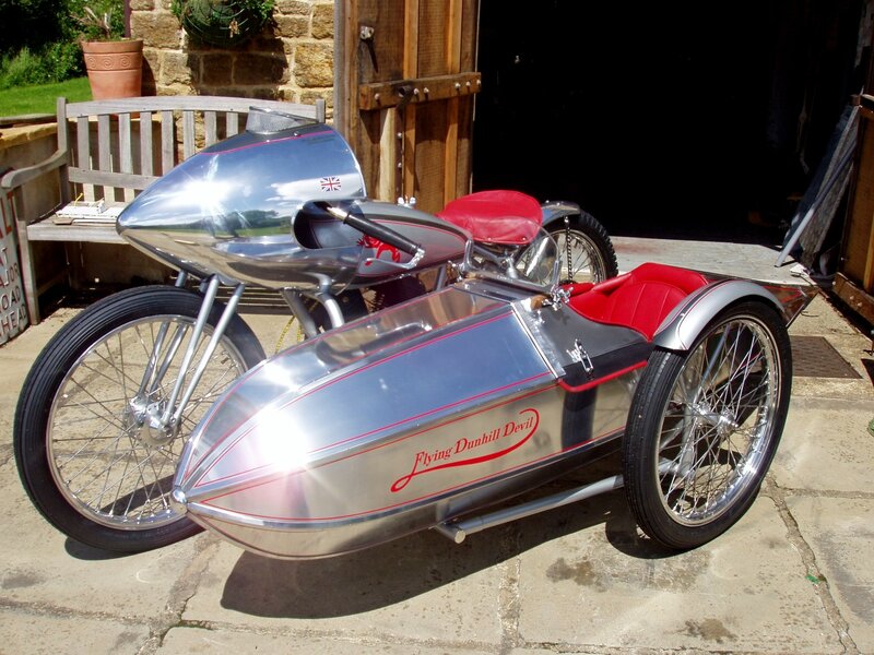 Flying Dunhill Devil sidecar motorcycle