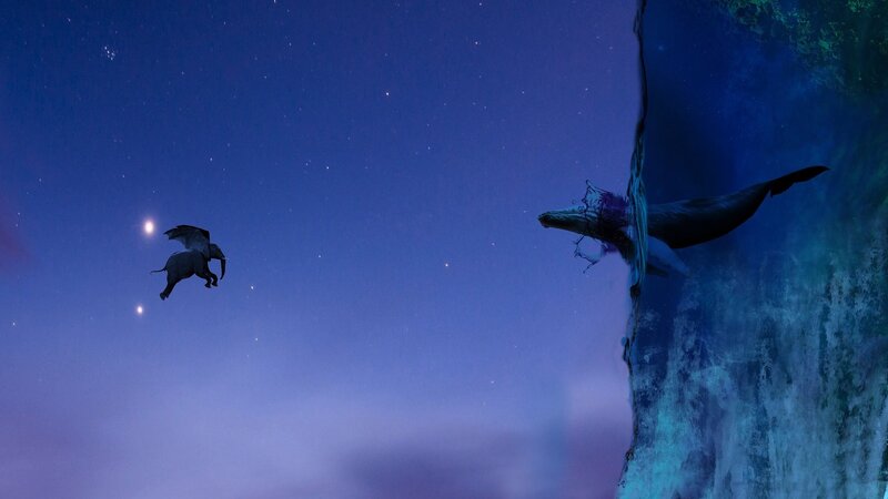 Flying Elephant with Wings — Blue, Dramatic