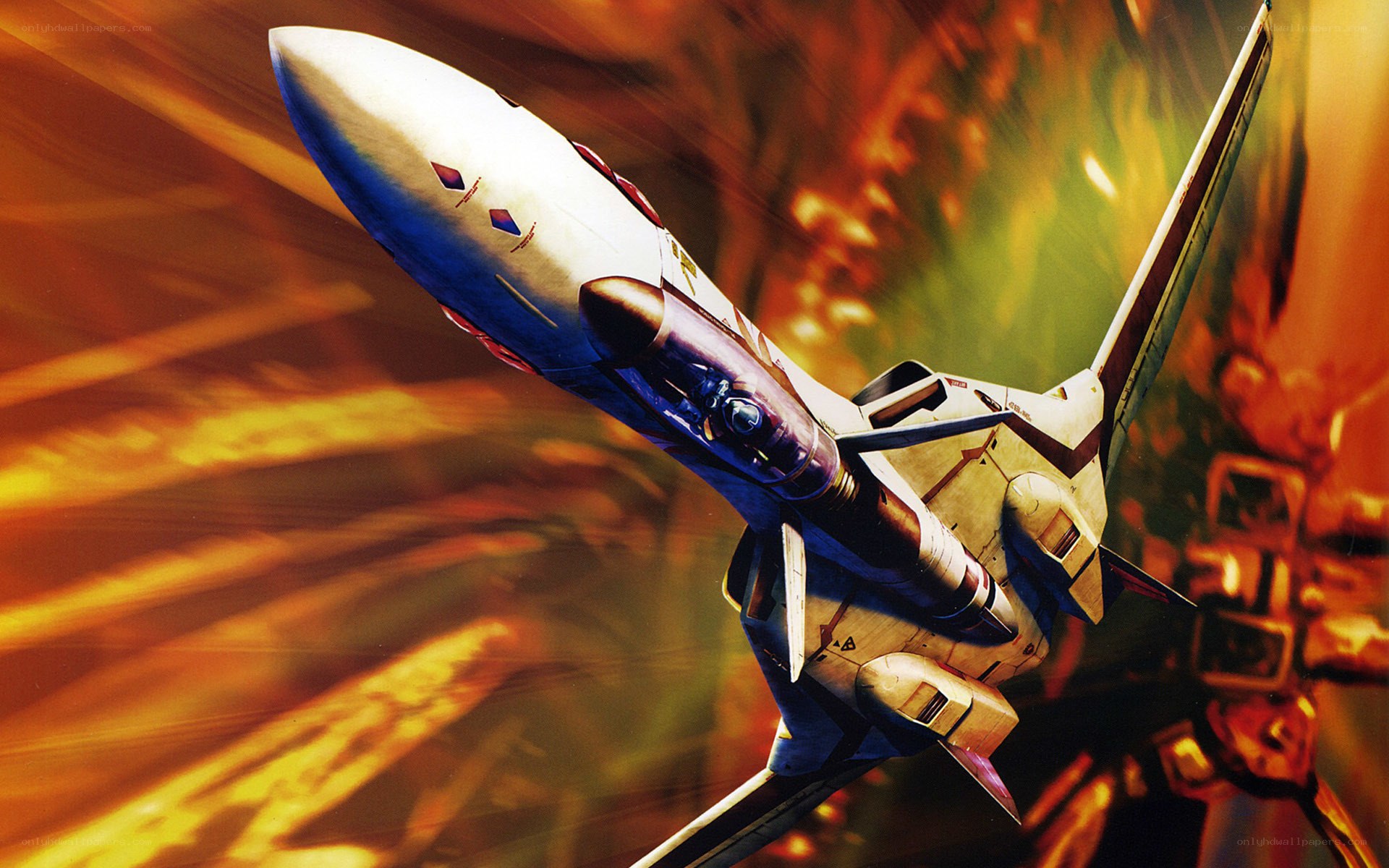 flying fighter jet in flames