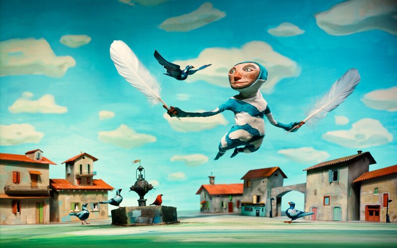 Flying Figure with Feathers — Blue