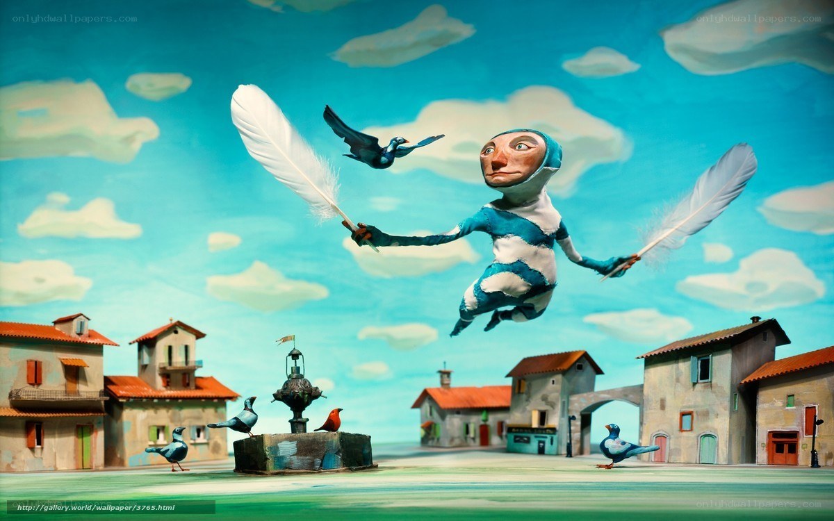 Flying figure with feathers