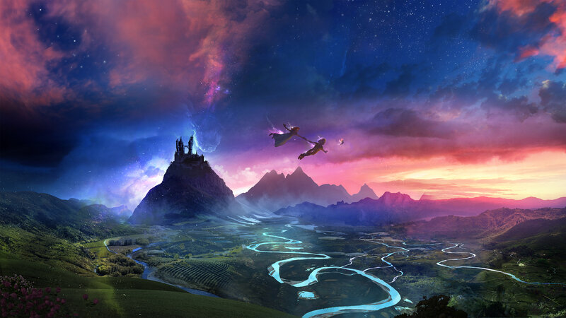 Flying Figures over Castle