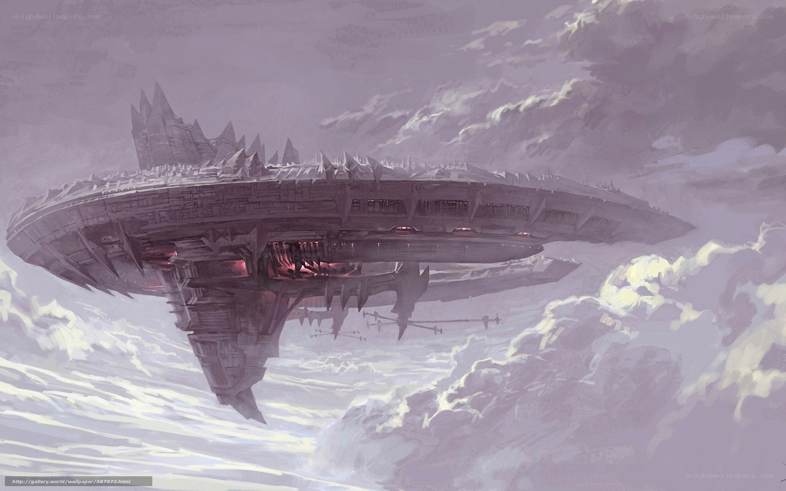 flying fortress in clouds