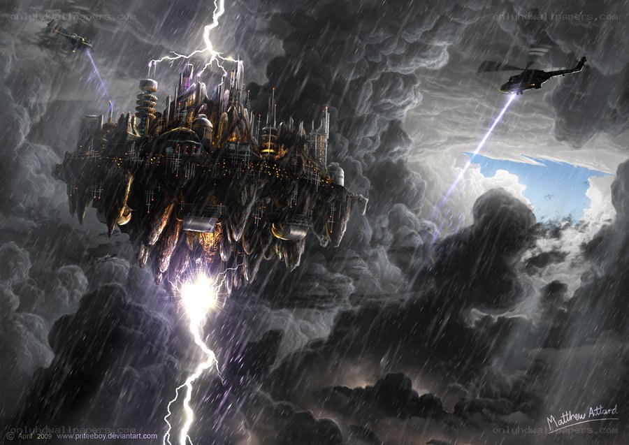 flying fortress in storm