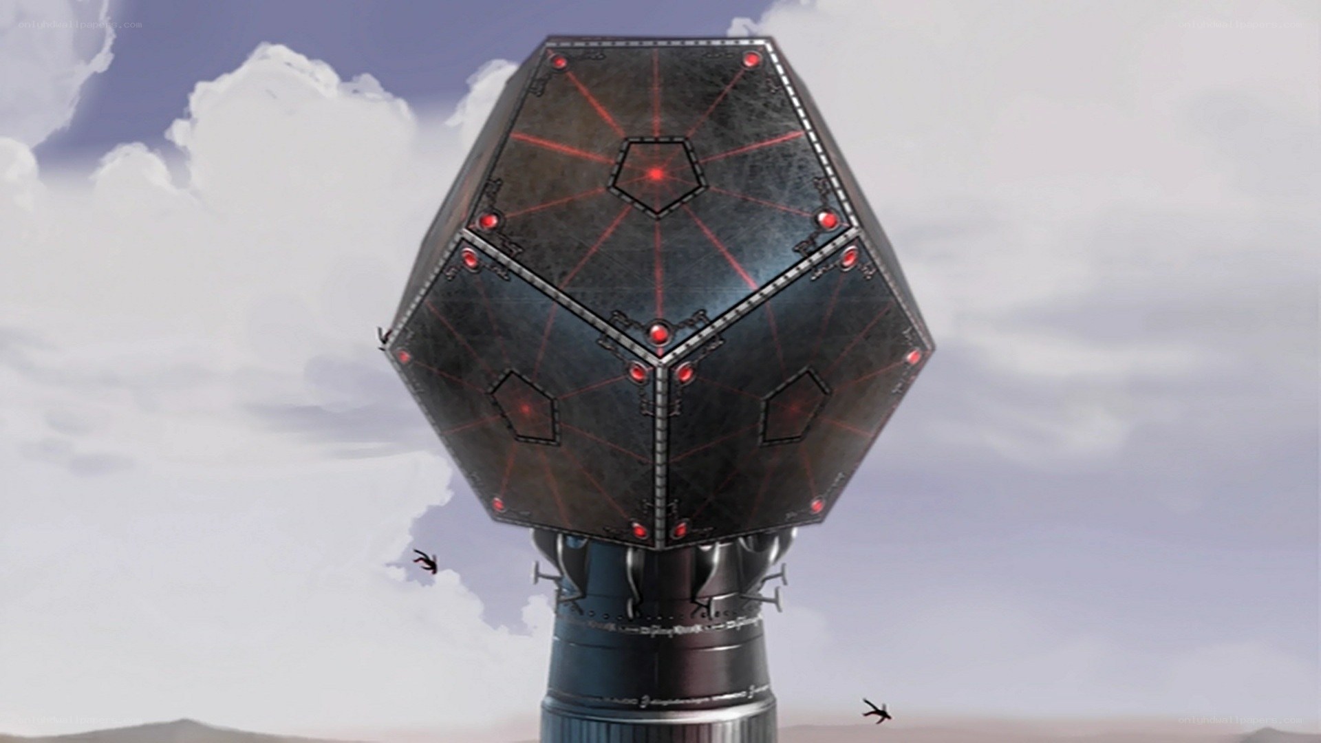 flying fortress with red lights