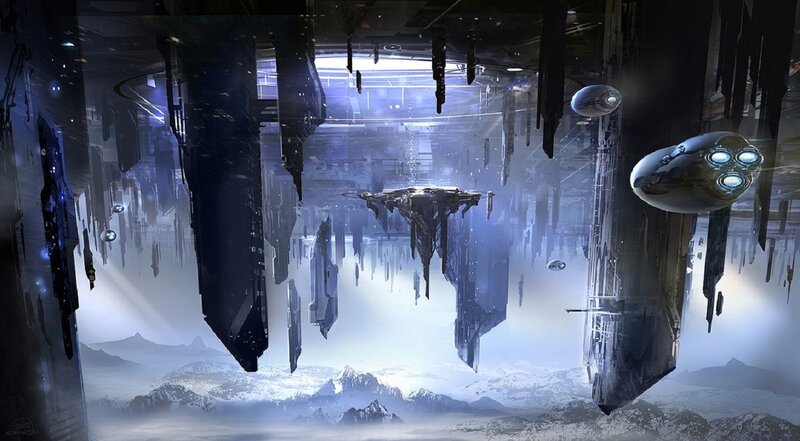 Flying Futuristic City — Blue