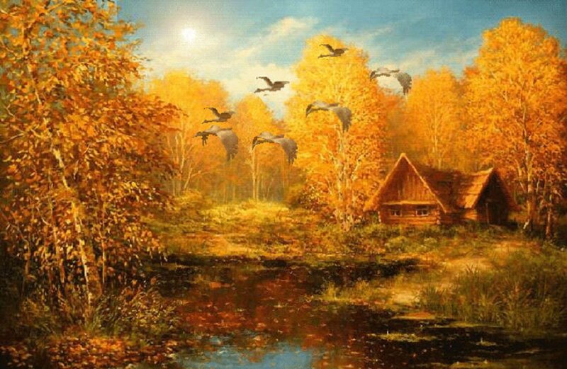 Flying Geese over Cabin